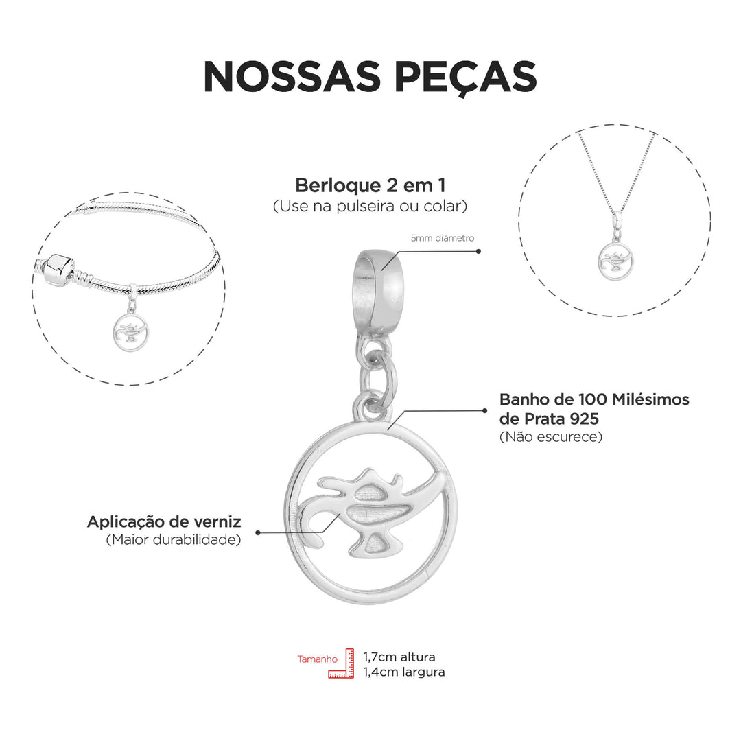 Berloque Símbolo da Enfermagem prateado — detalhe da peça Work Semijoias