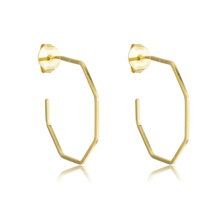 Brinco Meia Argola Geométrica dourado semijoia Work Semijoias