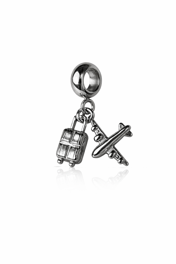 Berloque Duplo Avião e Mala Viagem aço inox semijoia Work Semijoias