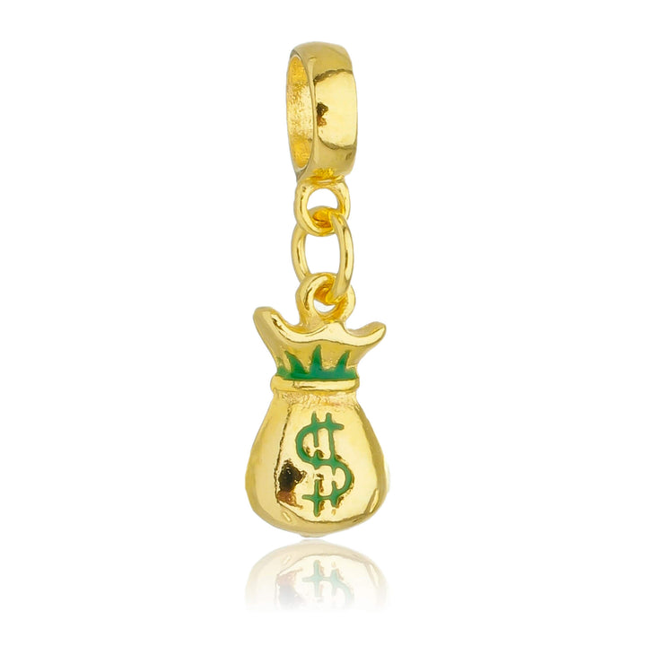 Berloque Saco de Dinheiro dourado semijoia Work Semijoias
