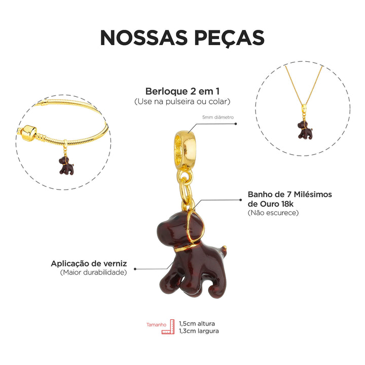 Berloque Golden Retriever Marrom dourado — close-up argola Work Semijoias
