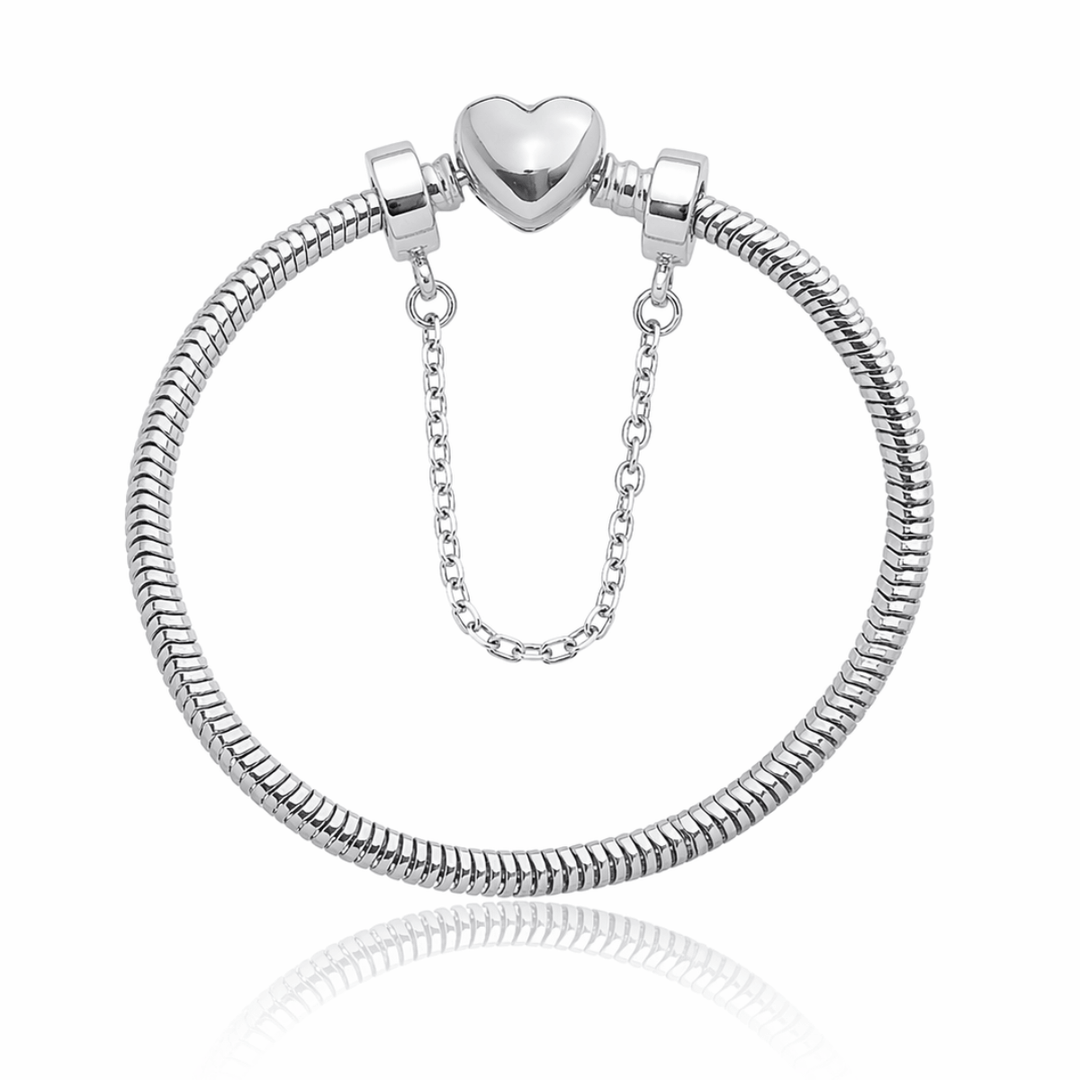 Pulseira Fecho Coração Com Trava Prata 925 — compatível pandora