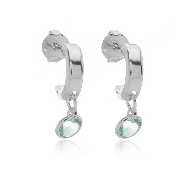 Brinco Meia Argolinha Grossa Pingente Gota Zircônia Verde Tiffany prateado semijoia Work Semijoias