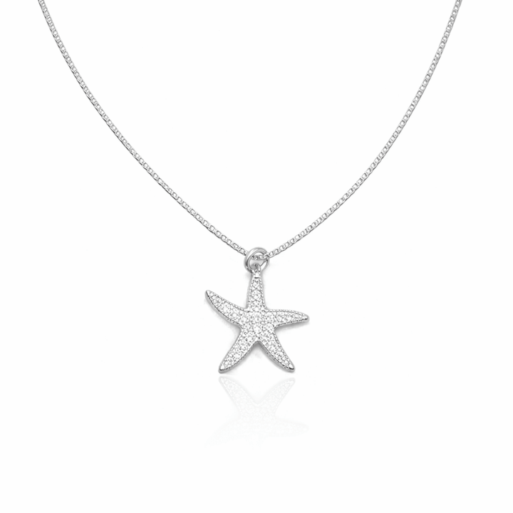 Colar Estrela do Mar Cravejado Zircônia prateado semijoia Work Semijoias