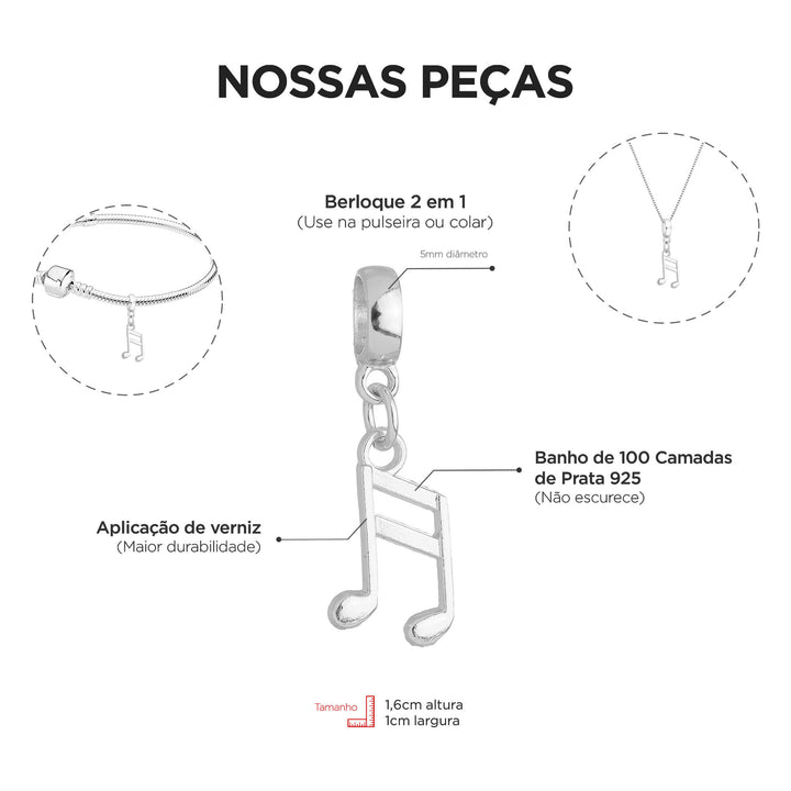 Berloque Nota Musical prateado — detalhe da peça Work Semijoias