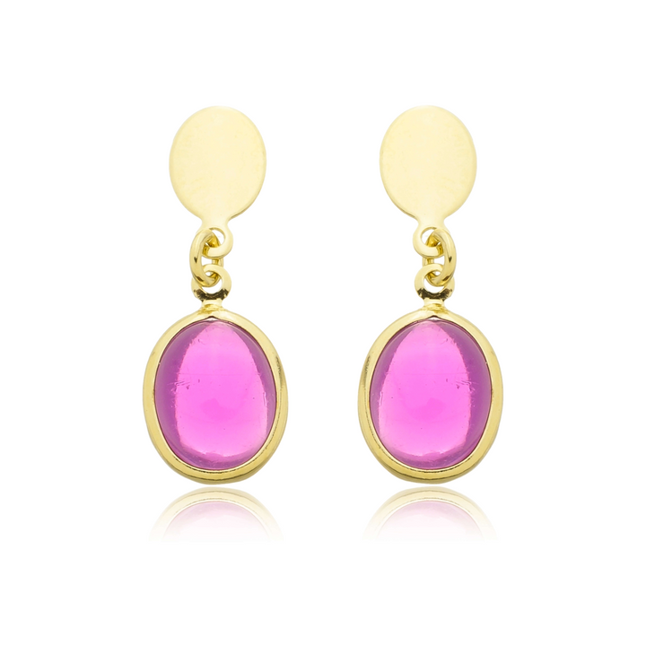 Brinco Pingente Pedra Rosa Zircônia dourado semijoia Work Semijoias