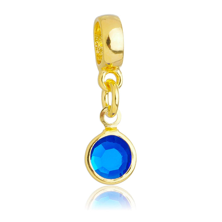 Berloque Cristal Azul dourado semijoia Work Semijoias