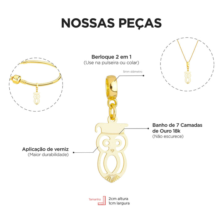 Berloque Símbolo da Professora dourado — ângulo lateral semijoia Work Semijoias