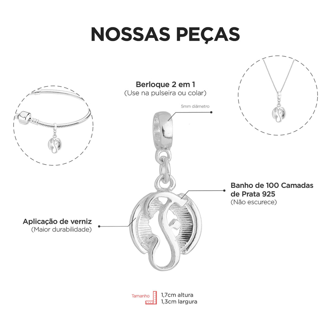 Berloque Símbolo da Fonoaudiologia prateado — detalhe da peça Work Semijoias