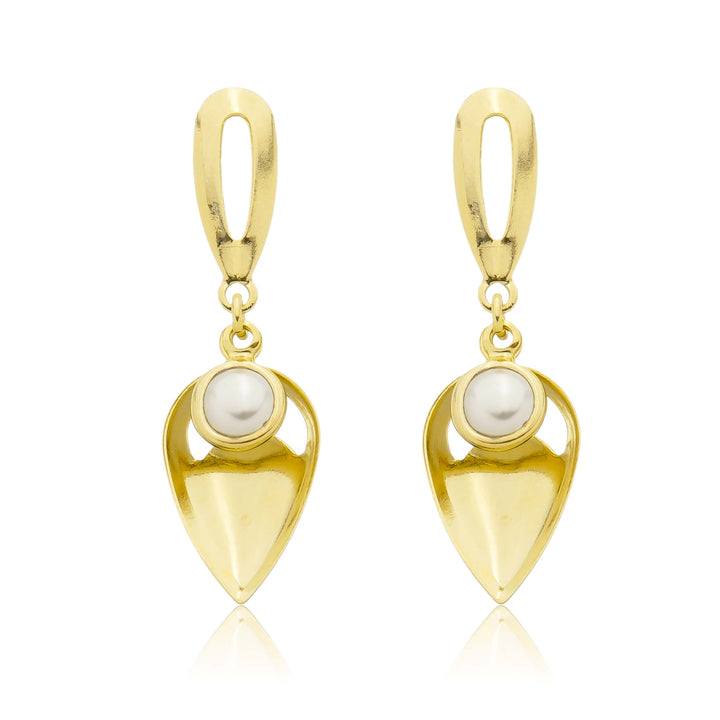 Brinco Gota com Pérola dourado semijoia Work Semijoias