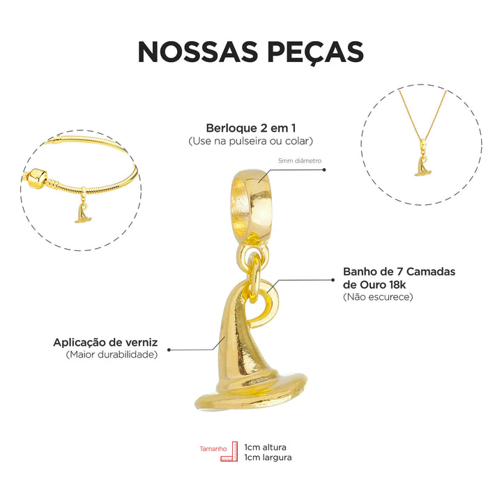 Pulseira Harry Potter Berloque Banhado a Ouro 18k
