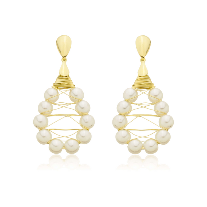 Brinco Pérolas Amarradas dourado semijoia Work Semijoias