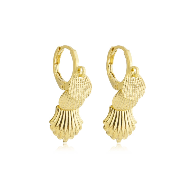 Brinco Argolinha 3 Conchas Mar dourado semijoia Work Semijoias