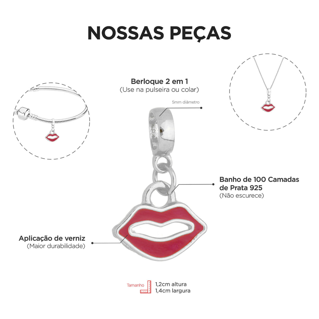 Berloque Boca prateado — detalhe da peça Work Semijoias