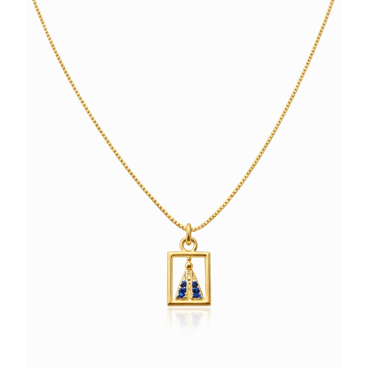 Colar Nossa Senhora Quadrado Cravejado Zircônia dourado semijoia Work Semijoias
