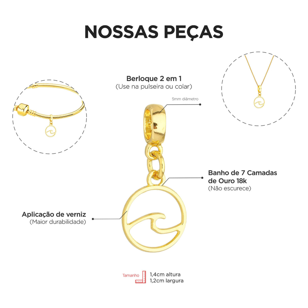 Colar Pingente Onda Mar Banhado a Ouro 18k