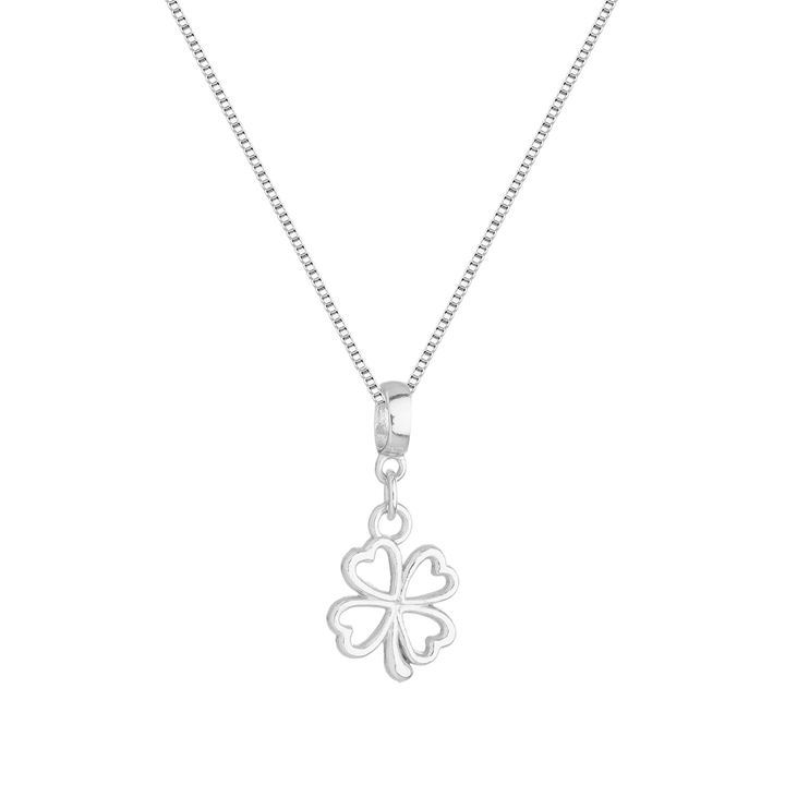 Colar Pingente Trevo de 4 Folhas Banhado a Prata 925