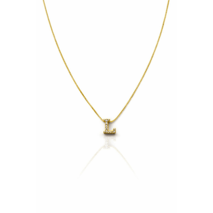 Colar Letra L Cravejado Zircônia dourado semijoia Work Semijoias