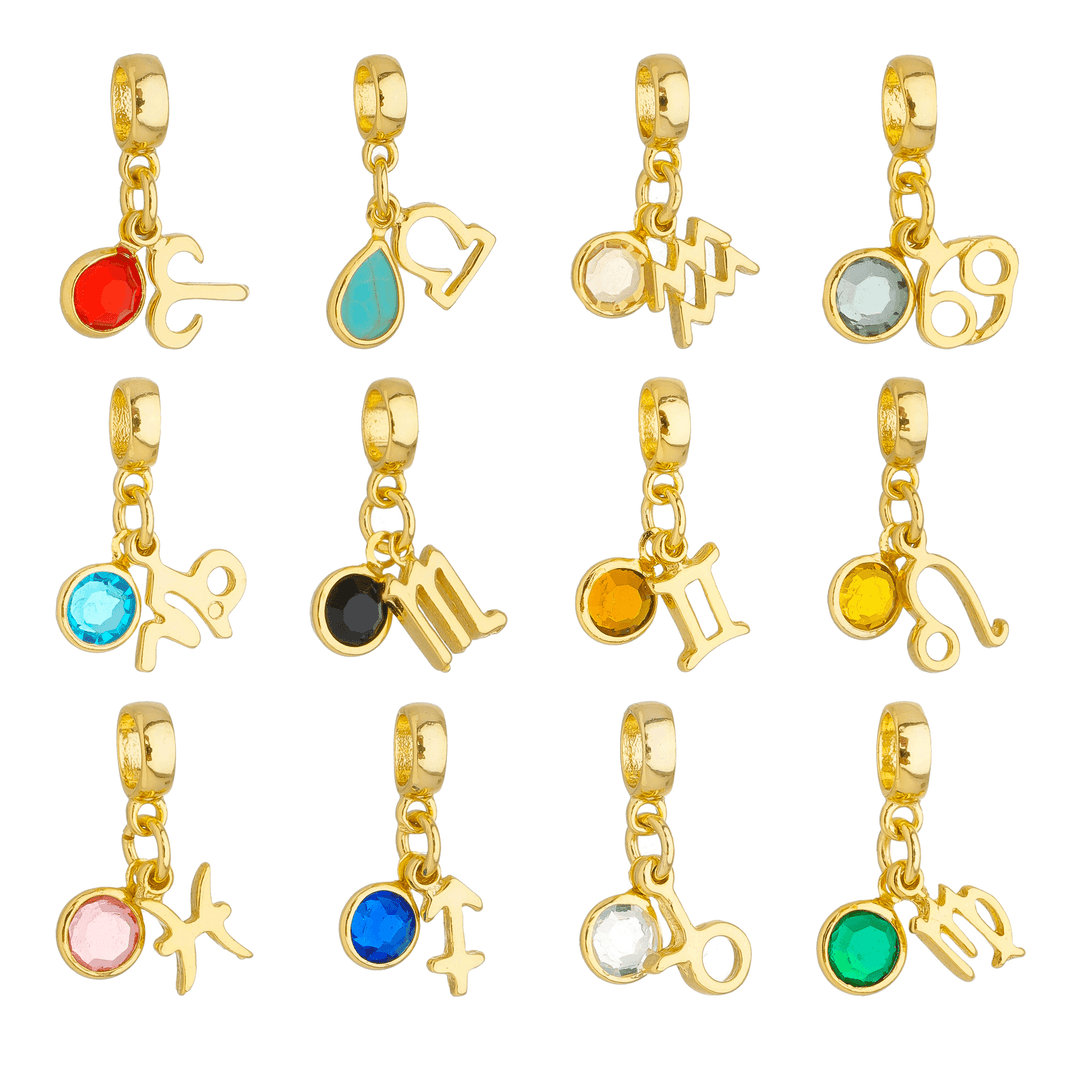 Berloques Signos Com Cristal Strass Banhado a Ouro 18k