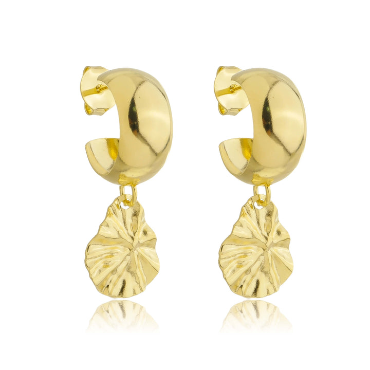 Brinco Meia Argola Folhas dourado semijoia Work Semijoias