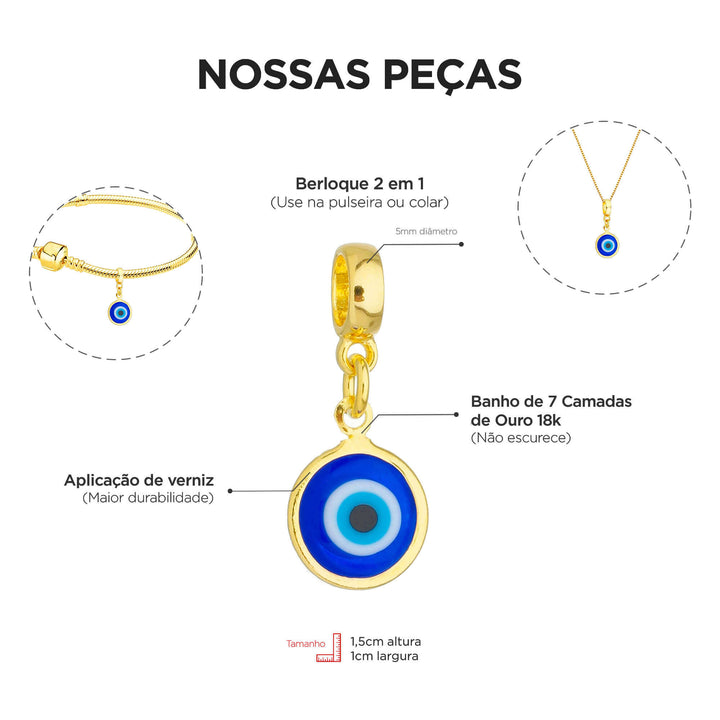 Pulseira Olho Grego Berloque Banhado a Ouro 18k