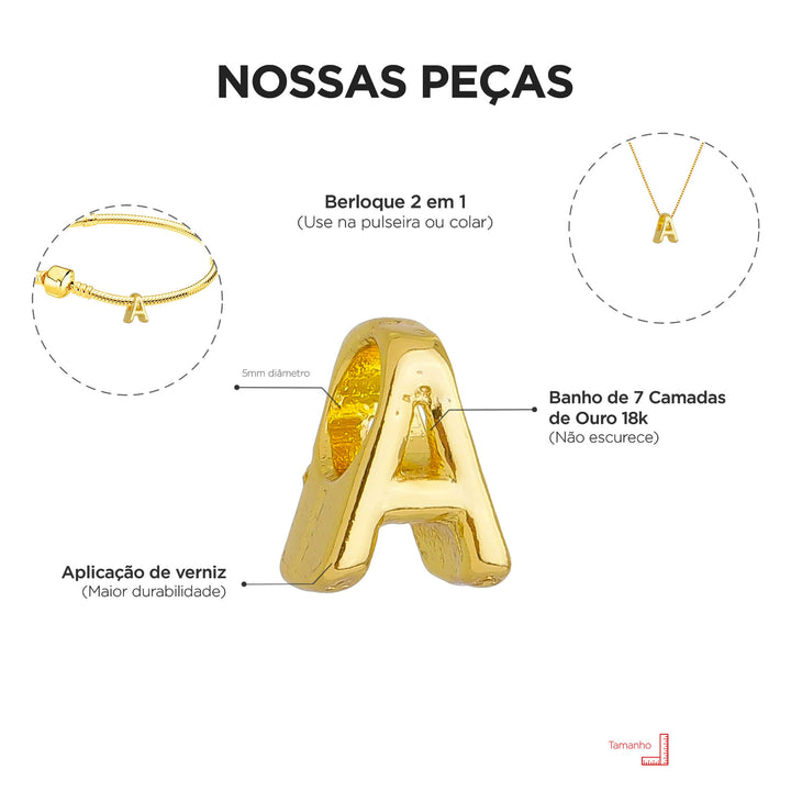 Colar Pingente Letra A Banhado a Ouro 18k