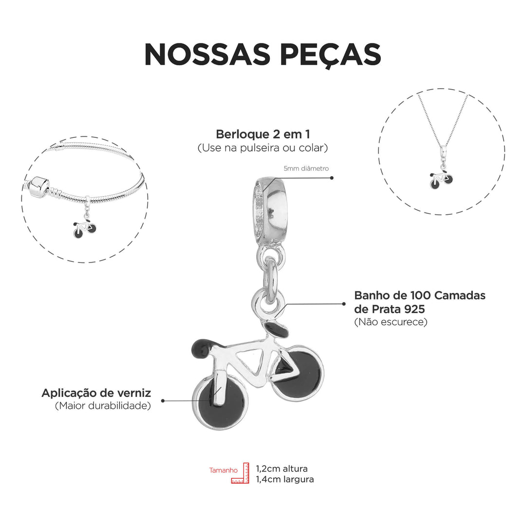 Berloque Bicicleta Ciclismo prateado — detalhe da peça Work Semijoias