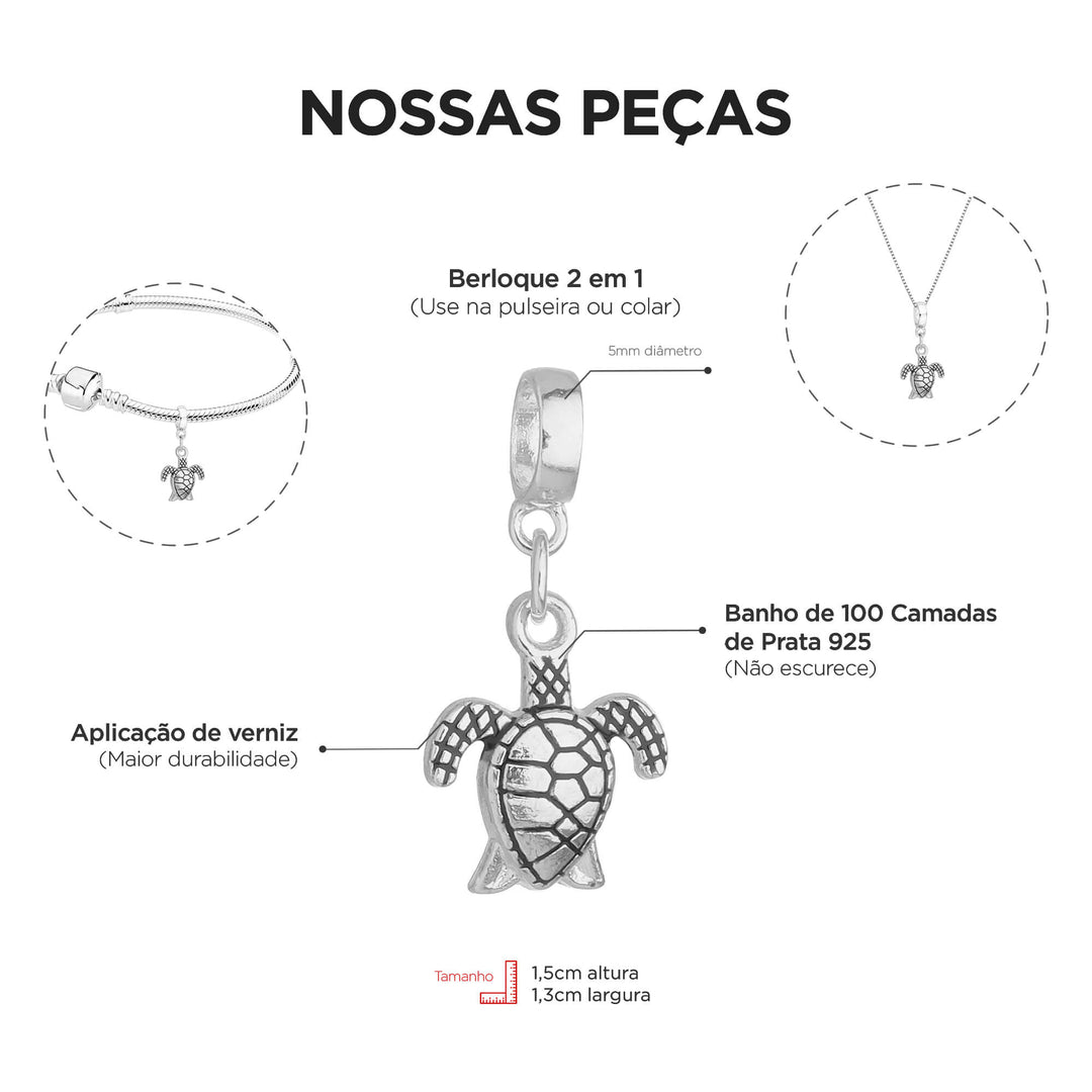 Berloque Tartaruga Mar prateado — detalhe da peça Work Semijoias