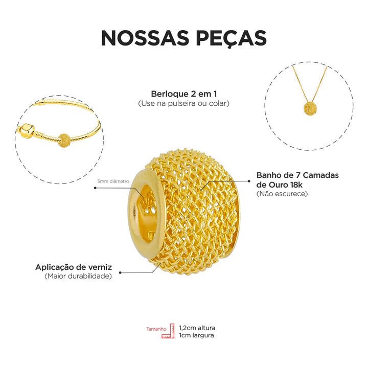 Berloque Separador Murano Telinha dourado — detalhe da peça Work Semijoias