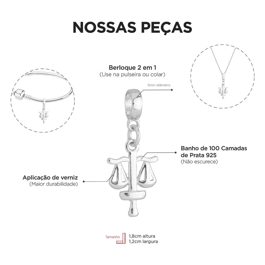 Colar Pingente Símbolo Direito Banhado a Prata 925