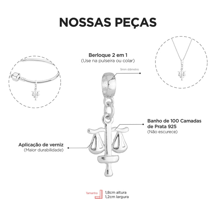 Colar Pingente Símbolo Direito Banhado a Prata 925