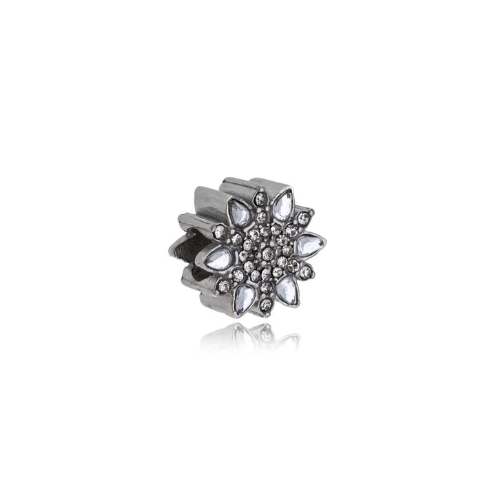 Berloque Separador Flor Cravejada Zircônia aço inox semijoia Work Semijoias