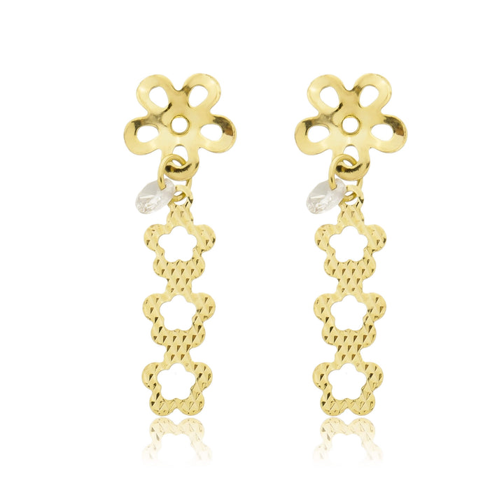 Brinco Quatro Flores Pendurado Ponto de Luz dourado semijoia Work Semijoias