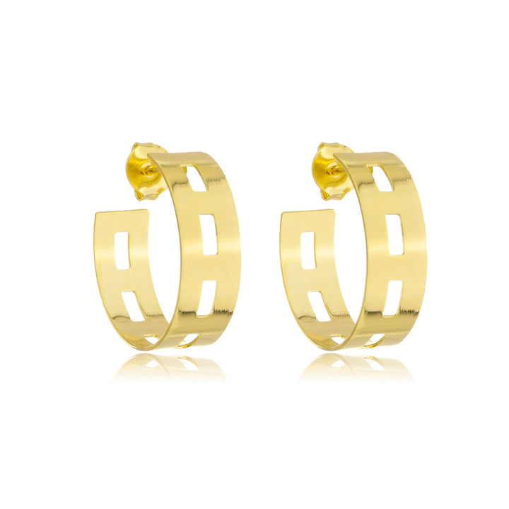 Brinco Argola Larga Vazada dourado semijoia Work Semijoias