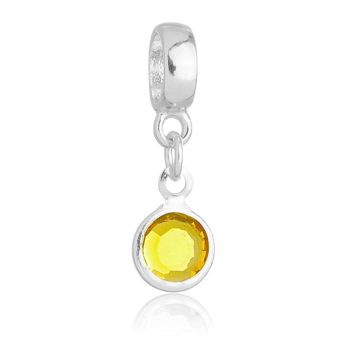 Berloque Cristal Amarelo prateado semijoia Work Semijoias