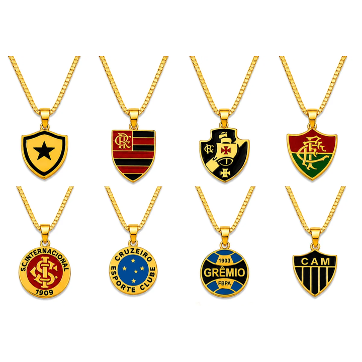Colar Pingente Times Masculino Banhado a Ouro 18k