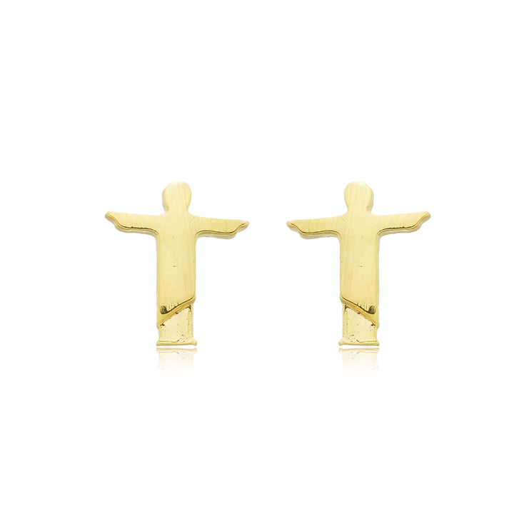 Brinco Cristo Redentor dourado semijoia Work Semijoias