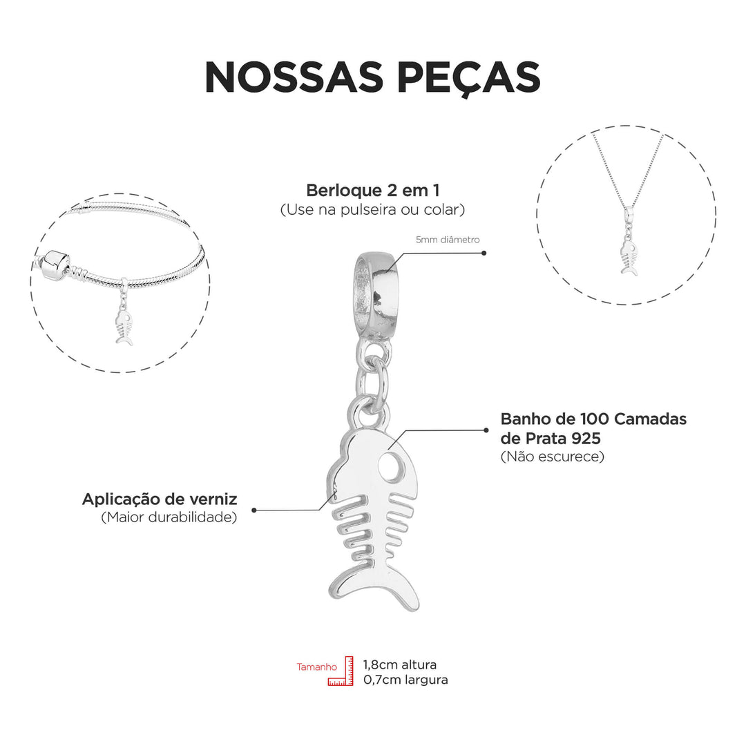 Berloque Peixe prateado — detalhe da peça Work Semijoias