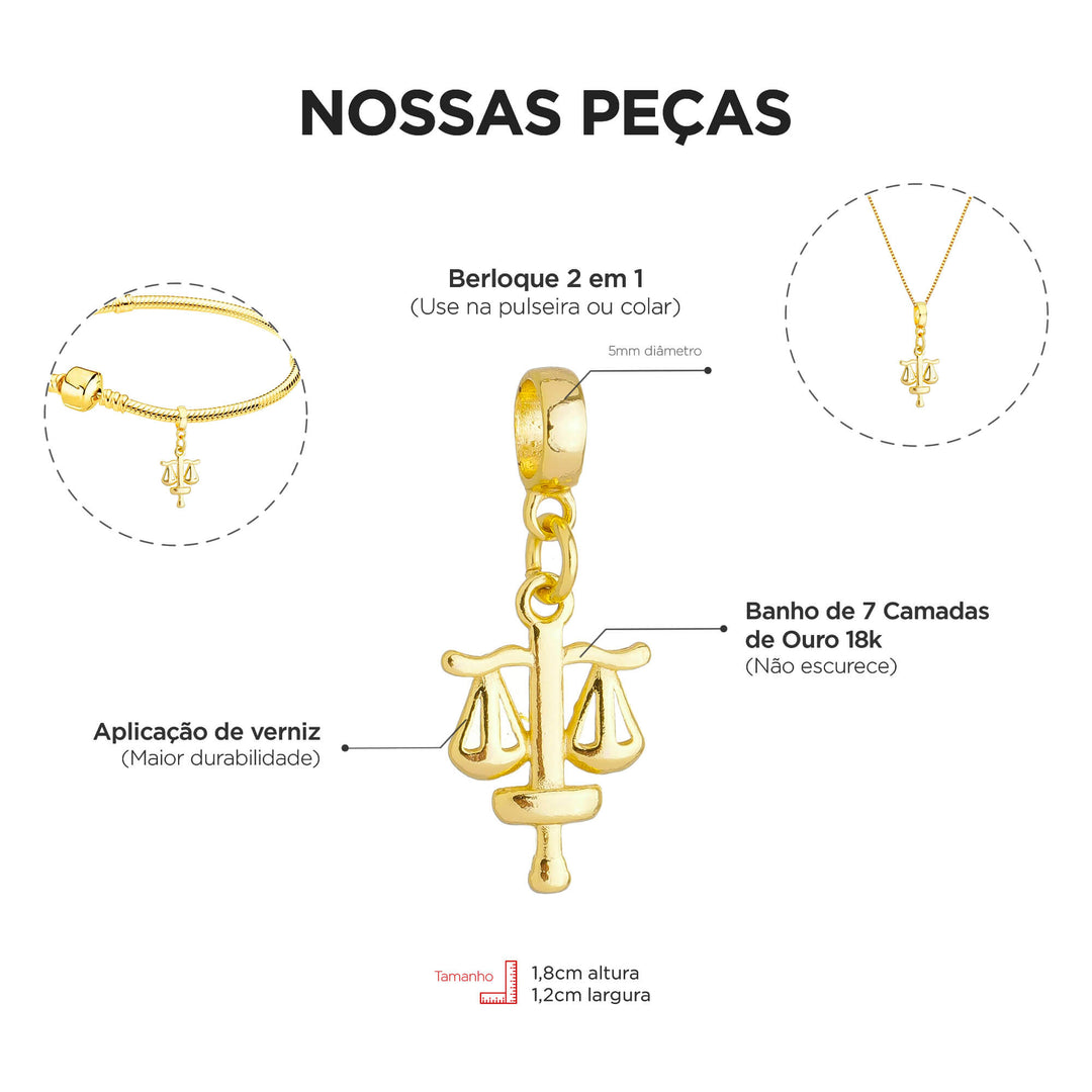 Colar Pingente Símbolo Direito Banhado a Ouro 18k