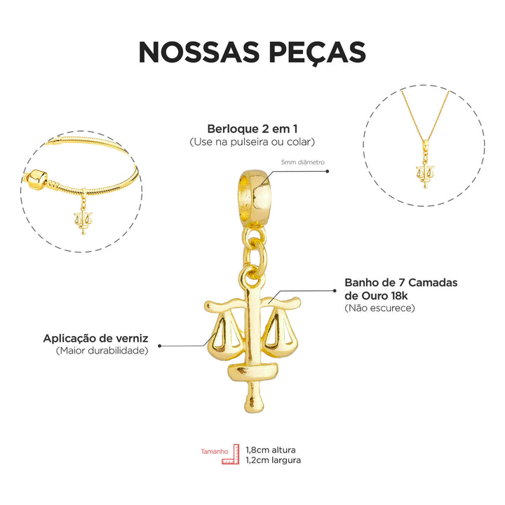 Colar Pingente Símbolo Direito Banhado a Ouro 18k