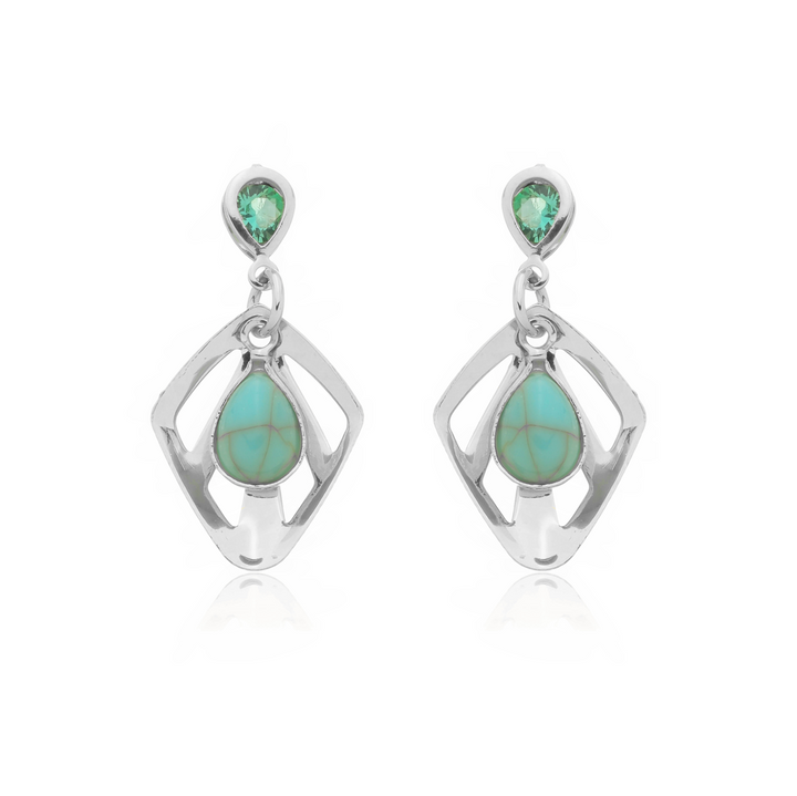 Brinco Pingente com Gota Zircônia Verde Tiffany prateado semijoia Work Semijoias