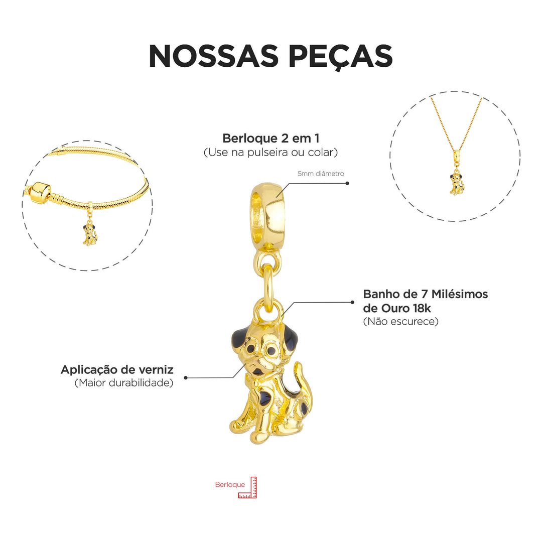 Berloque Cachorro Ouro 18k — compatível pandora e similares