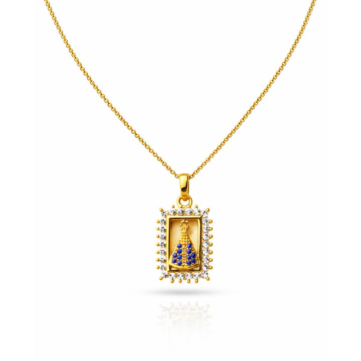 Colar Nossa Senhora Aparecida Cravejado Zircônia dourado semijoia Work Semijoias