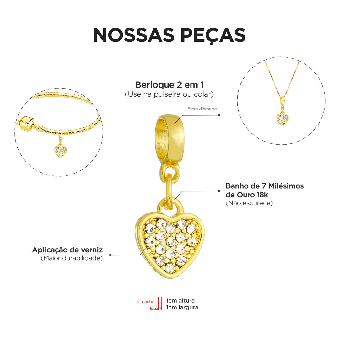 Pulseira Coração Banhado a Ouro 18k