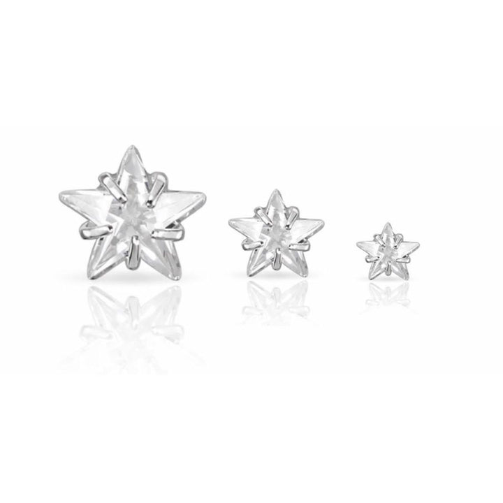 Trio Brincos Estrelas Cravejadas Zircônia prateado semijoia Work Semijoias