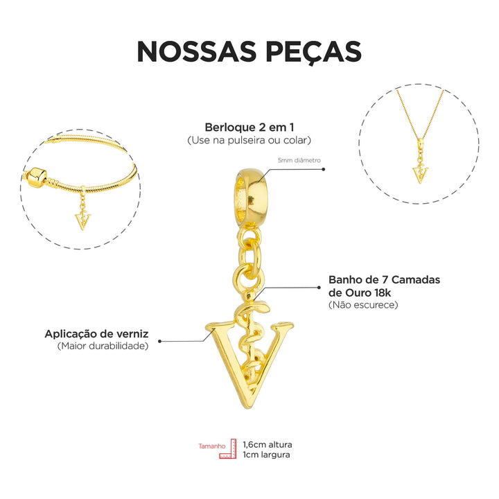 Colar Pingente Profissão Veterinária Banhado a Ouro 18k