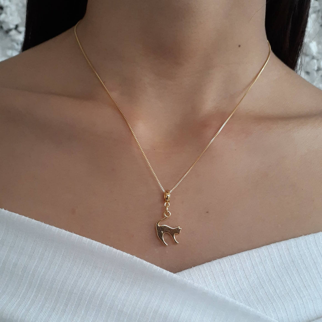 Colar Pingente Gato Banhado a Ouro 18k
