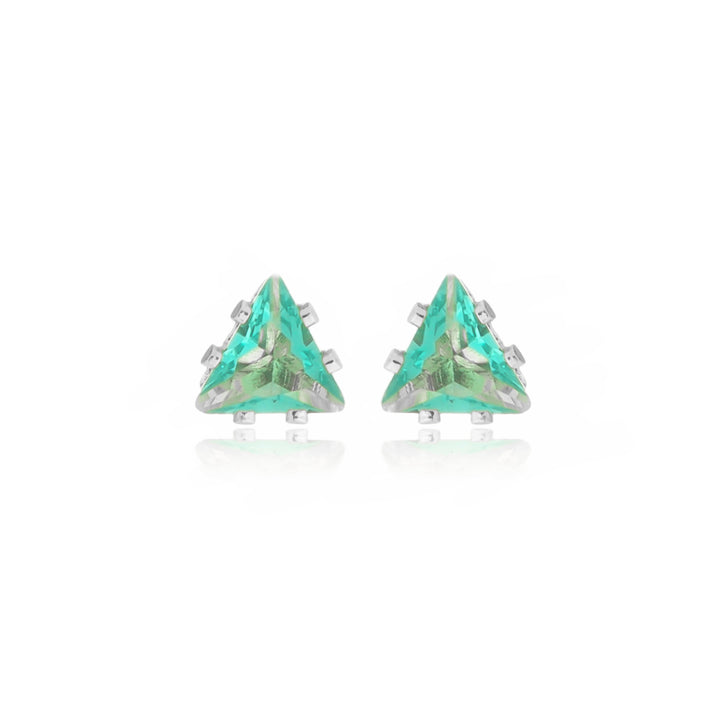 Brinco Ponto de Luz Triangular Verde Cravejado prateado semijoia Work Semijoias