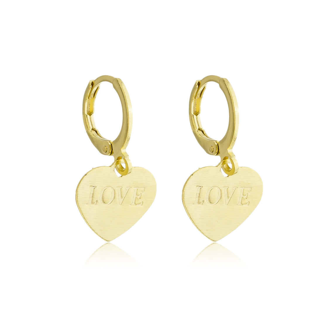 Brinco Argolinha Coração Love dourado semijoia Work Semijoias