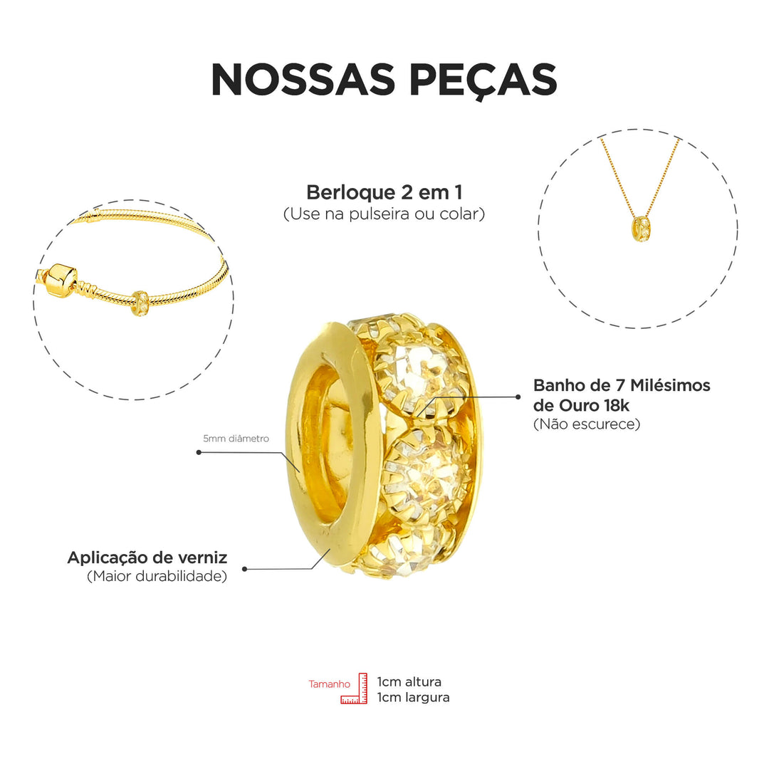 Berloque Separador Strass Ouro 18k — embalagem presente Work Semijoias